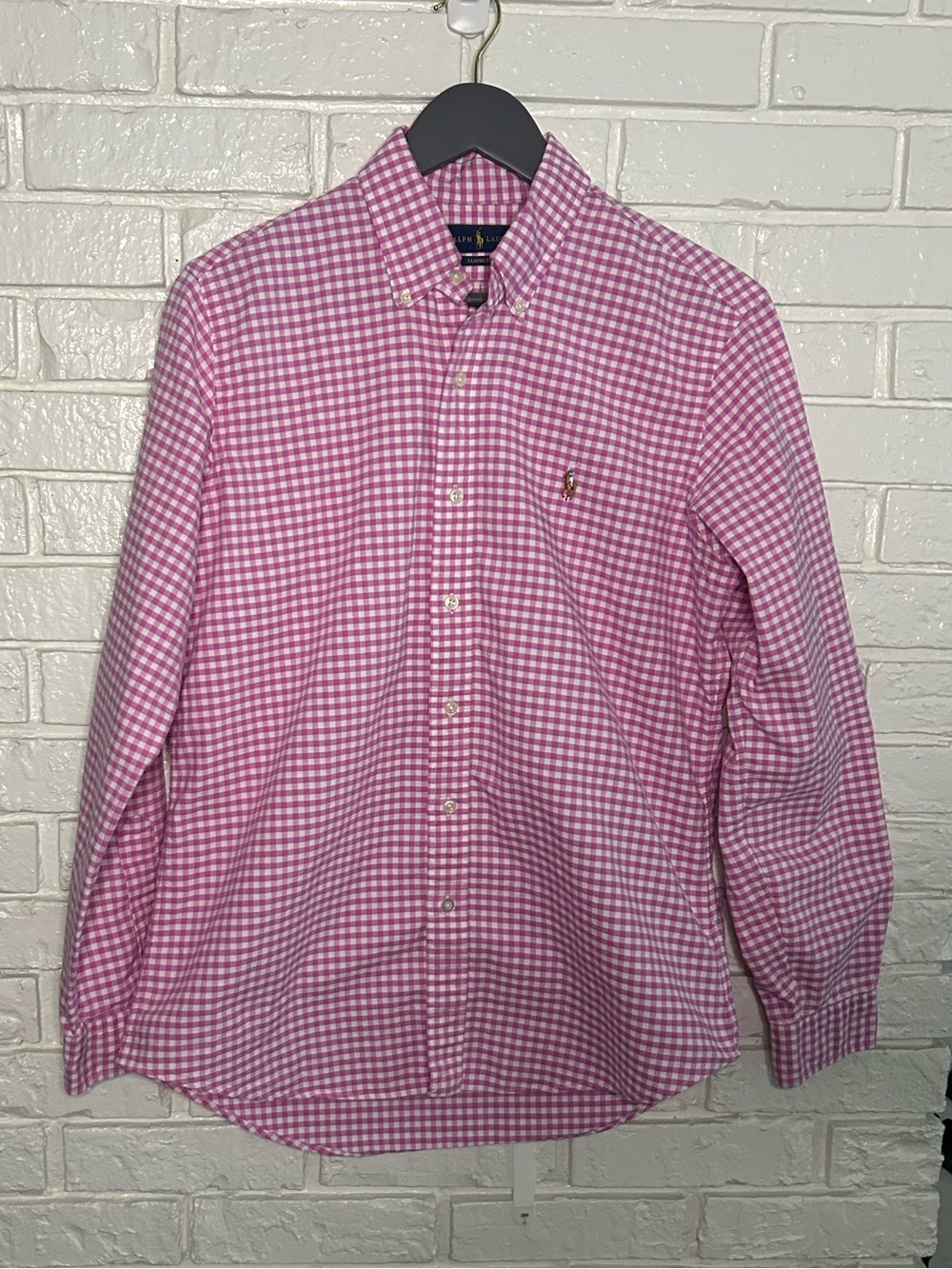 Ralph Lauren Classic Fit Pink Gingham Button-Down Shirt Medium